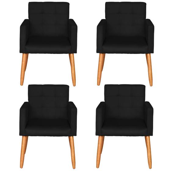 Imagem de Kit 4 Poltronas Decorativa para Sala de Estar Recepção Sala de Espera estofada pés palito madeira