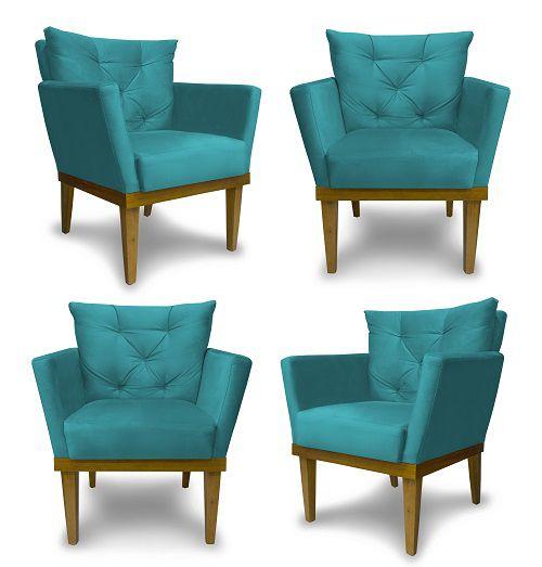 Imagem de Kit 4 Poltronas Decorativas Julia Suede Azul Turquesa - Meu Lar Decorações