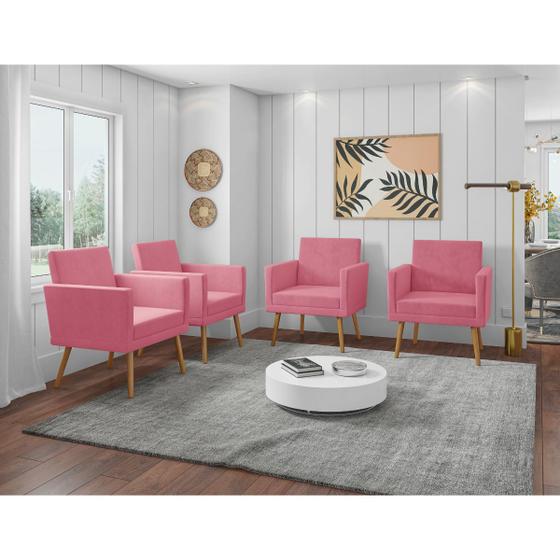 Imagem de Kit 4 Poltronas Decorativas Larah Suede Rosa