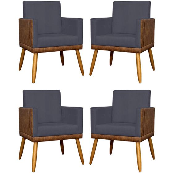 Imagem de Kit 4 Poltronas Decorativas Lis material sintético e Linho Cores Pé Palito 30 Cm Castanho