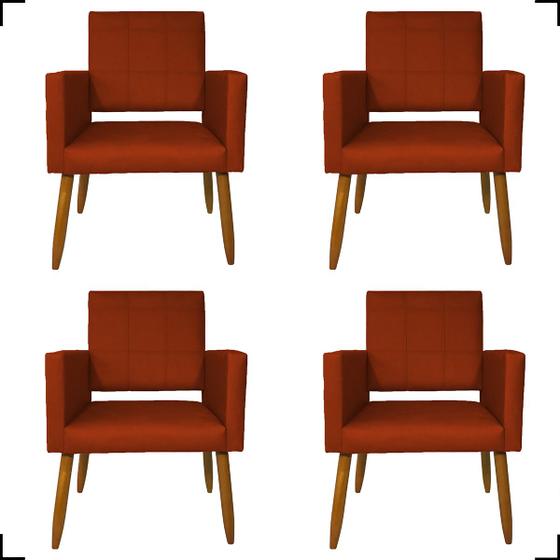 Imagem de Kit 4 Poltronas Decorativas Para Sala E Quarto Isa Suede Terracota Pé Castanho