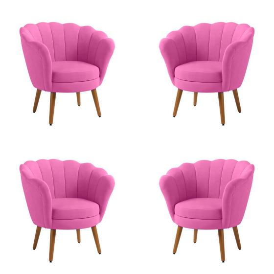 Imagem de Kit 4 Poltronas Decorativas Pétala Sala de Estar Tecido Veludo Rosa Kimi Decor