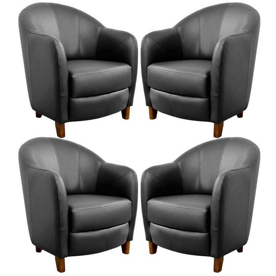 Kit 4 Poltronas Decorativas Sala de Estar Pés Madeira Kairós Couro Preto - Gran Belo Menor preço em Kit 4 Poltronas Decorativas Sala de Estar Pés Madeira Kairós Couro Preto - Gran Belo