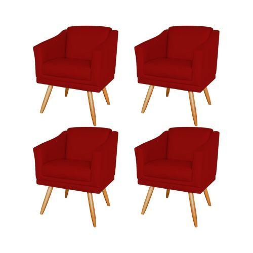 Imagem de Kit 4 Poltronas Decorativas San Diego Sala de Estar Tecido Veludo Vermelho Kimi Design