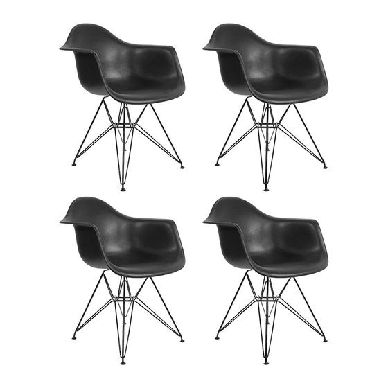 Imagem de Kit 4 Poltronas Eames Eiffel Preta com Braço Daw de Ferro Preto