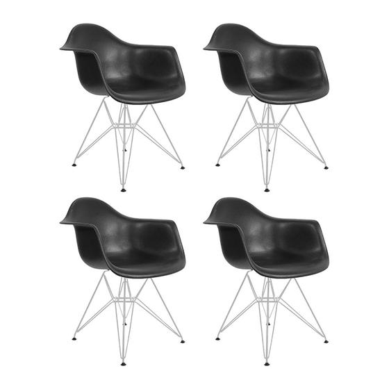 Imagem de Kit 4 Poltronas Eames Eiffel Preta com Braço Daw Ferro Branco