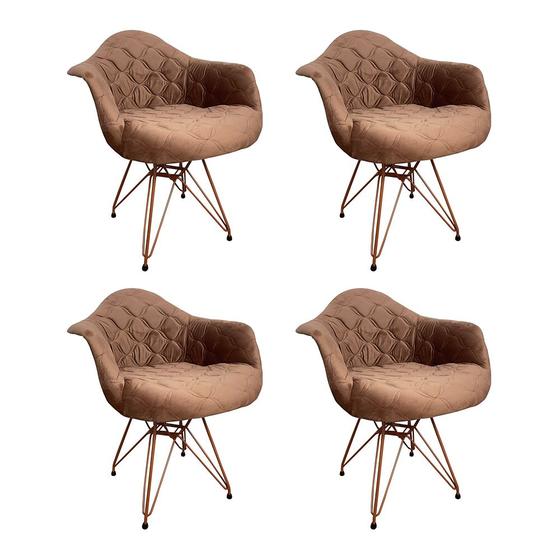 Imagem de Kit 4 Poltronas Jantar Eames Eiffel Estofadas Caramelo Base Cobre