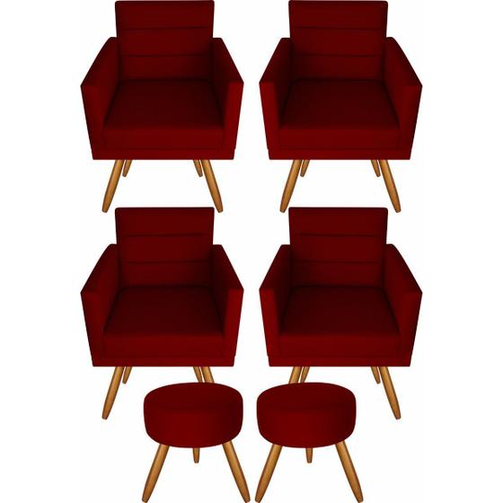 Imagem de Kit 4 Poltronas Luxo Decorativas Nina E 2 Puffs Marsala