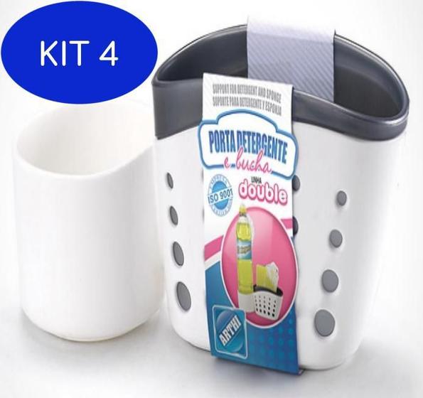Imagem de Kit 4 Porta Detergente e Bucha Double Plástico 18cm 122754