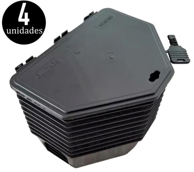 Imagem de Kit 4 porta iscas atrativa empilhável com chave caixa preta para rato