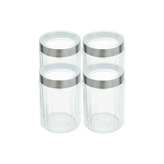 Imagem de Kit 4 Porta Mantimentos Vidro com Tampa Aço Inox e Visor 1,2L Lyor