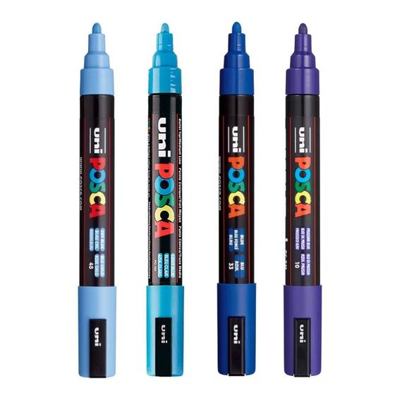 Imagem de Kit 4 Posca PC-5M Azul, Azul Claro, Azul Prussiano, Sky Blue