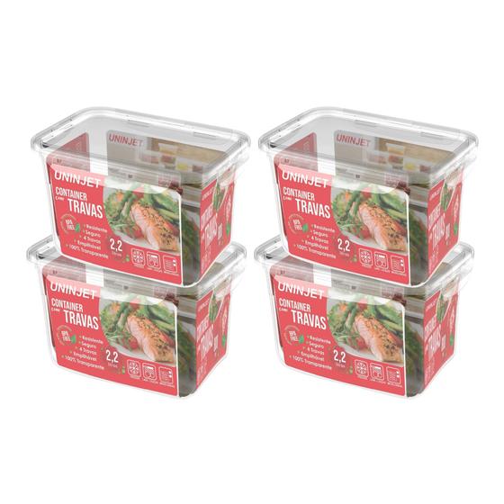 Imagem de Kit 4 Pote De Plástico Container Com 4 Travas Resistente Design Moderno Prático 2200ml