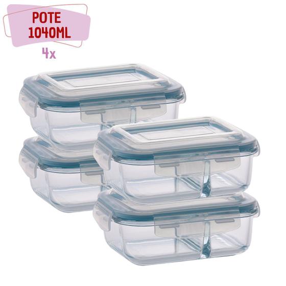 Imagem de Kit 4 Pote de vidro Hermético 1040ml Com Divisoria Alimentos