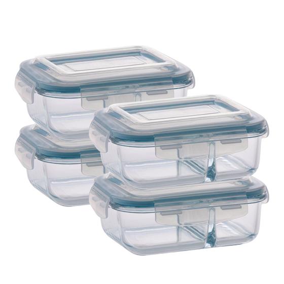 Imagem de Kit 4 Pote de Vidro Hermético Com Divisoria 640ml Marmita