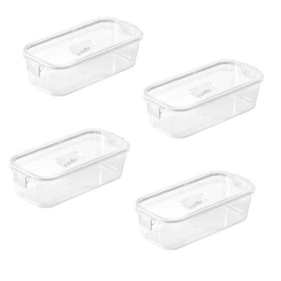 Imagem de Kit 4 Pote Hermético Slim Multiuso 845 ML Branco 22x10x6Cm