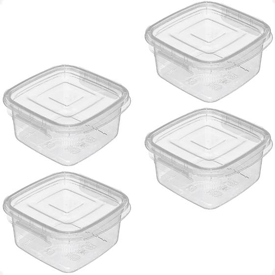 Imagem de Kit 4 Pote Quadrado Pequeno Com Travas 370 ML Transparente