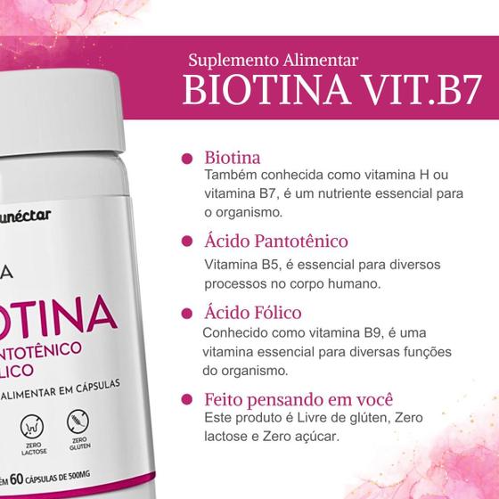 Kit 4 Potes Biotina Suplemento Alimentar Rico Acido Fólico Vitamina Saúde Cabelos e Unhas - Natunéctar Original 240 Capsulas - Natunectar