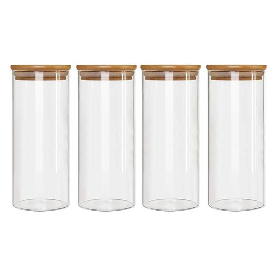Imagem de Kit 4 Potes Borossilicato Hermético Tampa Bambu 1800ml Class