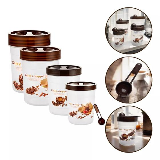 Imagem de Kit 4 Potes Com Medidor Tampa Alimentos Mantimentos Colher