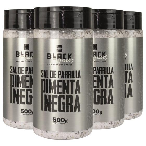Imagem de KIT 4 POTES DE SAL DE PARRILLA BLACK SPICES GOURMET 500g TEMPERO PRONTO PARA CARNE CHURRASCO