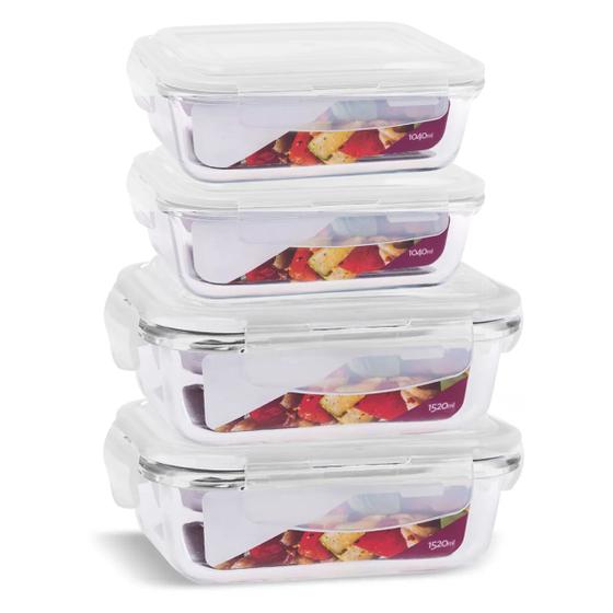 Kit 4 Potes De Vidro Com Tampa Hermética De 1520Ml 1040Ml Para Mantimentos Menor preço em Kit 4 Potes De Vidro Com Tampa Hermética De 1520Ml 1040Ml Para Mantimentos