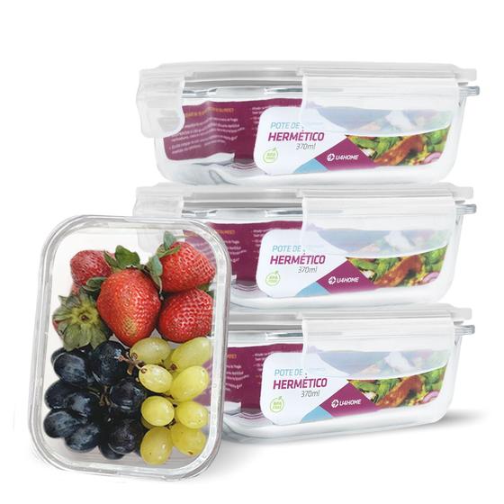 Imagem de Kit 4 Potes De Vidro Hermético 370ml Retangular Com Tampa