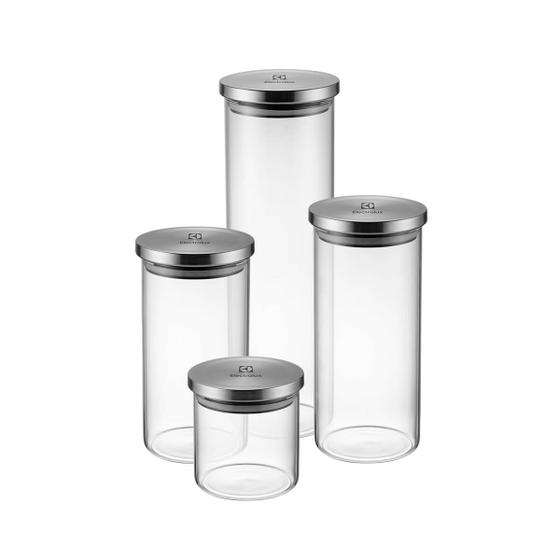 Imagem de Kit 4 Potes de Vidro Hermético Com Tampa Inox Cilindro Electrolux - A18848101