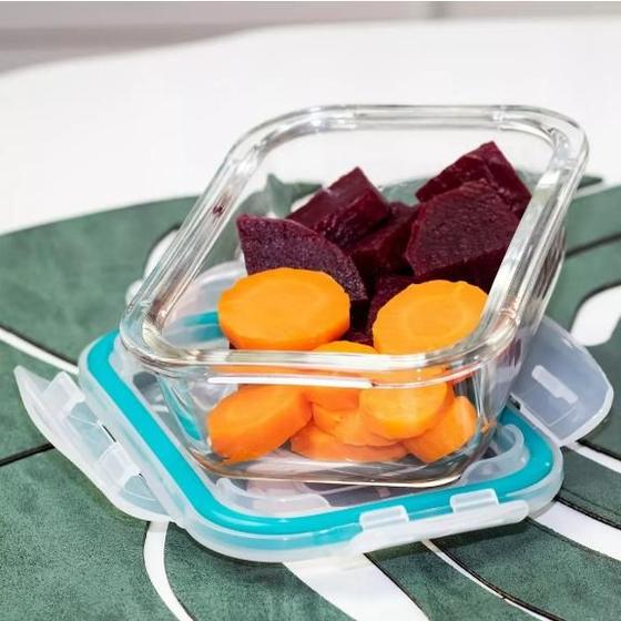 KIT 4 Potes de Vidro Retangular com Tampa Hermética 370ml - Casa Linda