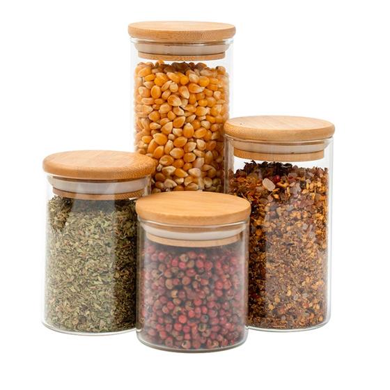 Kit 4 potes de vidro tampa de bambu herméticos redondos – Tüd – TUD