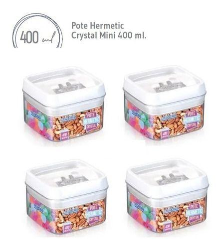 Imagem de Kit 4 Potes Hermético Tempero Acrílico Quadrado 400ml Trava