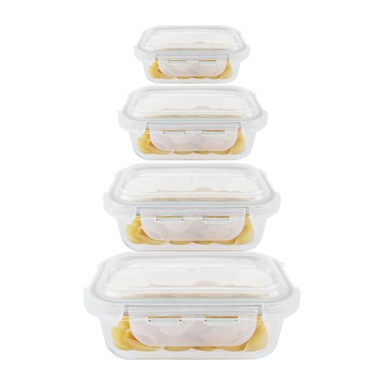 Imagem de Kit 4 Potes Hermético Vidro Marmita 370 640 1040 1520ml