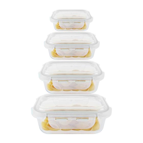 Imagem de Kit 4 Potes Hermético Vidro Marmita 370 640 1040 1520Ml