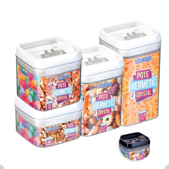 Imagem de Kit 4 Potes Herméticos Acrílico Mantimentos Tampa Com Trava