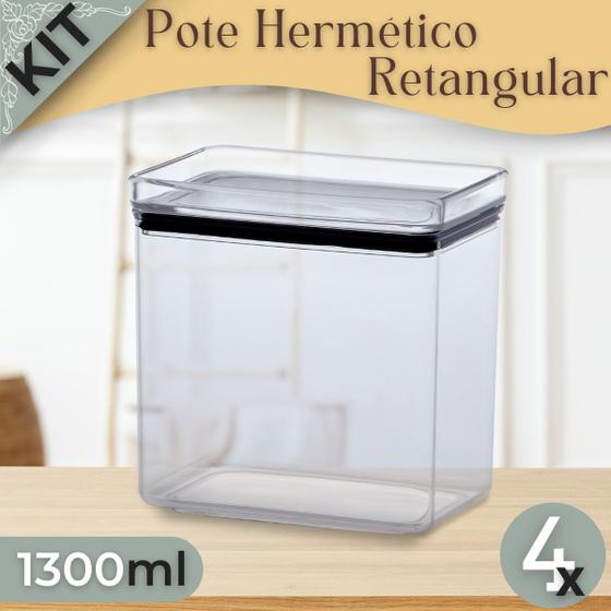 Imagem de Kit 4 Potes Herméticos Retangular 1300ml - Paramount