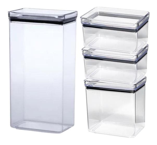 Imagem de Kit 4 Potes Herméticos Retangular Lumini 580/1300/2600Ml
