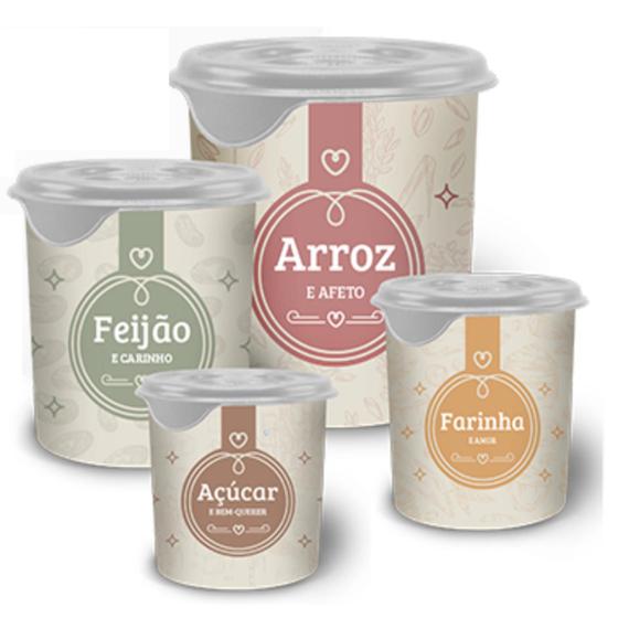 Kit 4 Potes Mantimentos Personalizado Arroz Feijão Açucar - Plasvale ...