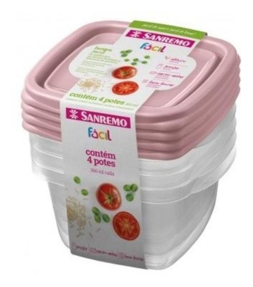 Imagem de Kit 4 Potes Para Alimentos Quadrado 360 ML Transparente Sanremo