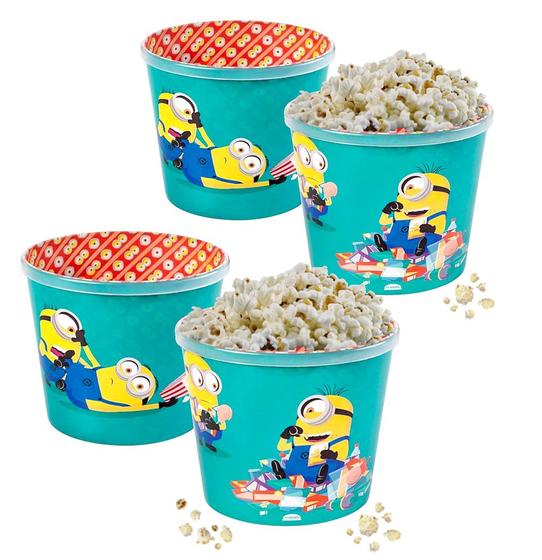 Imagem de Kit 4 Potes para Pipoca Infantil Minions Balde Meu Malvado Favorito 2 Litros