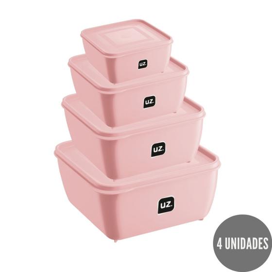Imagem de Kit 4 Potes Plasticos c Tampa Rosa 500 ml, 1,5 L,2,5 L e 5 L