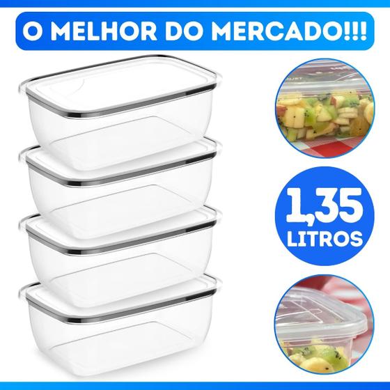 Imagem de Kit 4 Potes Plásticos Retangular Com Tampa, Jogo Pote Bpa Free. Conjunto Potinhos Fitness