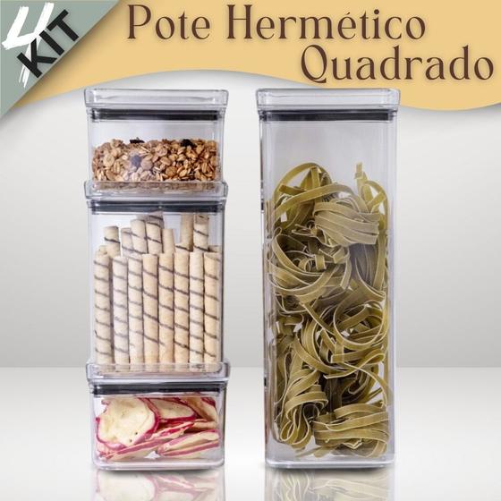 Imagem de Kit 4 Potes Quadrados Herméticos Porta Alimentos Paramount