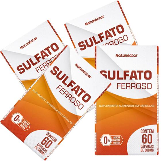 Imagem de Kit 4 Potes Sulfato Ferroso Suplemento Alimentar Natural Vitamina Ferro Original Natunectar Total 240 Capsulas