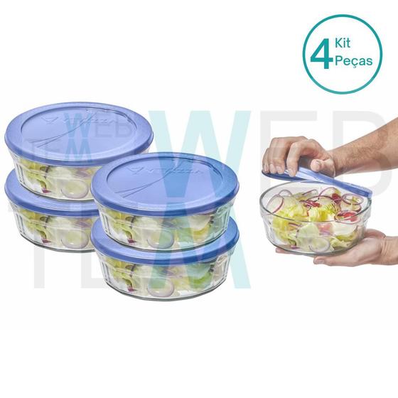 Imagem de Kit 4 Potes Tigela de Vidro com Tampa Plástica Laguna 1,5 Litros Vitazza:Para Servir,  Organização de Cozinha e Geladeira, Opção Sustentável