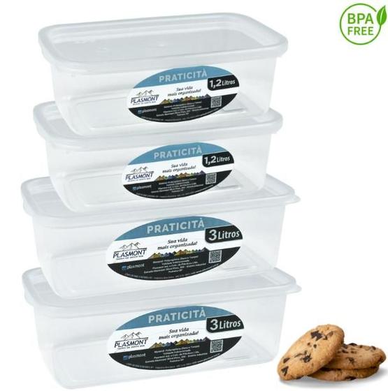 Imagem de Kit 4 Potes Transparente 1,2 L E 3,0 L Presidio Retangular