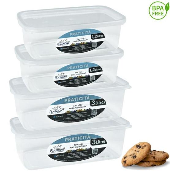 Imagem de Kit 4 Potes Transparente 1,2 L E 3,0 L Presidio Retangular
