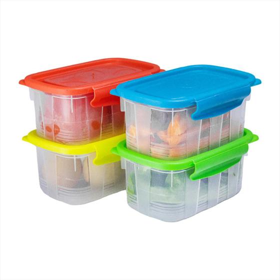 Imagem de Kit 4 Potes Travas Box Raso Pequenos Bolacha Mantimento Jogo Alimentos Doce Free BPA Hermético Plástico
