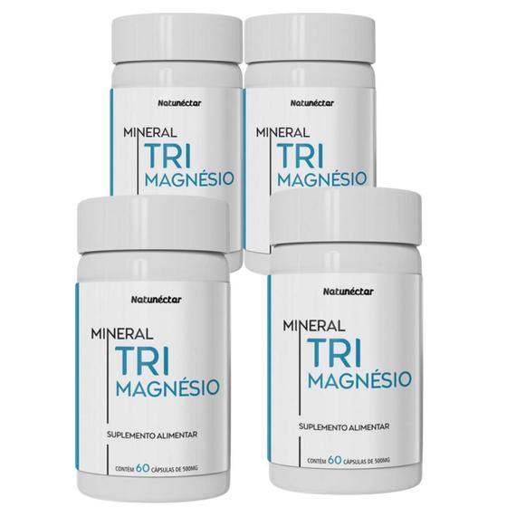 Imagem de Kit 4 Potes Tri Magnésio Malato Taurato Bisglicinato 240 Cápsulas Suplemento Alimentar Natural Premium Natunectar Original