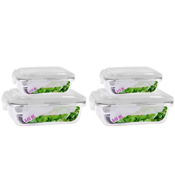 Imagem de Kit 4 Potes Vidro Hermetico 2 Tamanhos Retangular Multiuso