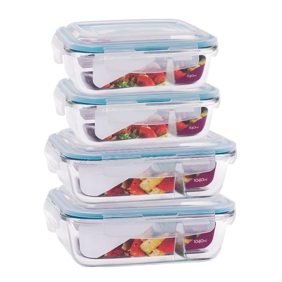 Imagem de Kit 4 Potes Vidro Herméticos Com Divisória 640ml e 1040ml